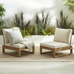 2x Brisa Natural Wood and Cream Garden Chairs Set