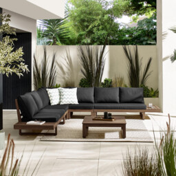 Brisa Walnut Wood & Black 8 Seat Garden Sofa Set - thumbnail 3