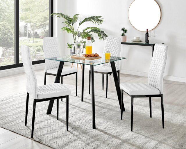 Seattle Glass and Black Leg Square Dining Table & 4 Milan Black Leg Chairs - image 1