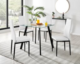 Seattle Glass and Black Leg Square Dining Table & 4 Milan Black Leg Chairs - thumbnail 1