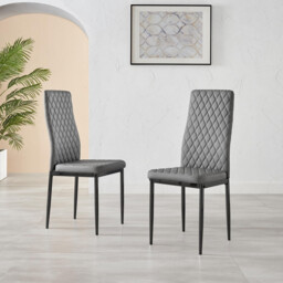 6x Milan Grey Hatched Faux Leather Dining Chairs Black Legs - thumbnail 2