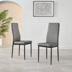 6x Milan Grey Hatched Faux Leather Dining Chairs Black Legs - thumbnail 2