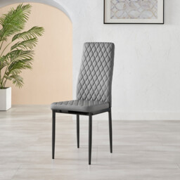 6x Milan Grey Hatched Faux Leather Dining Chairs Black Legs - thumbnail 4