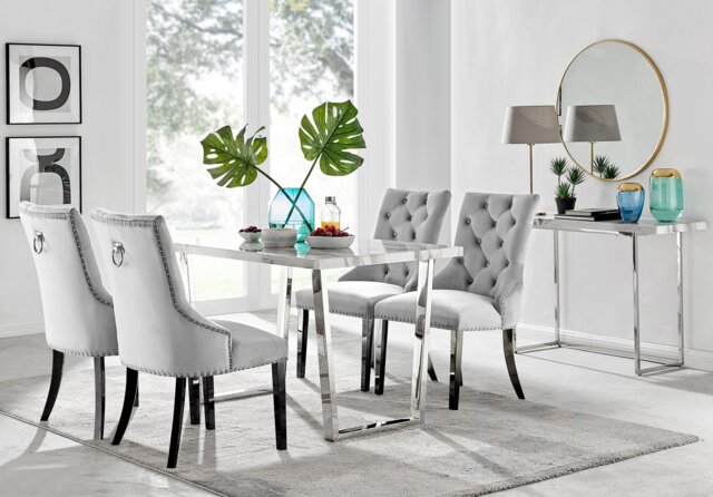 Kylo White Marble Effect Dining Table & 4 Belgravia Black Leg Chairs - image 1