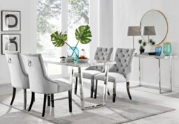 Kylo White Marble Effect Dining Table & 4 Belgravia Black Leg Chairs