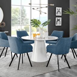 Palma White High Gloss Round Dining Table & 6 Falun Black Leg Chairs - thumbnail 1