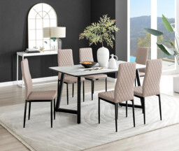 Carson White Marble Effect Dining Table & 6 Milan Black Leg Chairs - thumbnail 4