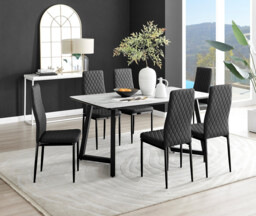 Carson White Marble Effect Dining Table & 6 Milan Black Leg Chairs - thumbnail 2