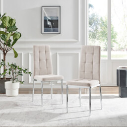 2x Paloma Cream Fabric Dining Chairs Silver Legs - thumbnail 2