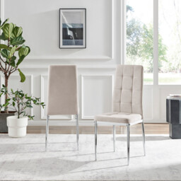 2x Paloma Cream Fabric Dining Chairs Silver Legs - thumbnail 3