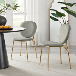 2x Ivy Grey Velvet Dining Chairs Gold Legs