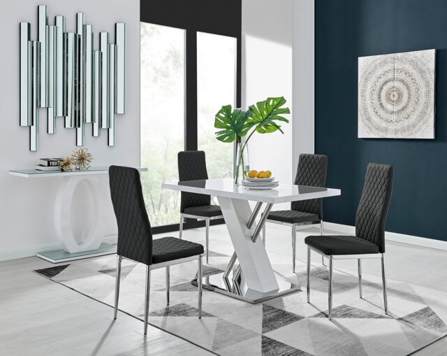 Sorrento 4 White High Gloss And Chrome Dining Table And 4 Milan Chairs Set - image 1