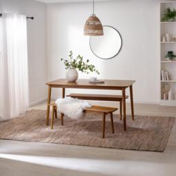 Lynton Large Walnut Effect Wooden Dining Table & 2 Benches - thumbnail 1