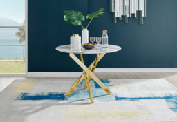 Novara Round White Marble Effect and Gold Metal 4 Seater Dining Table - thumbnail 2