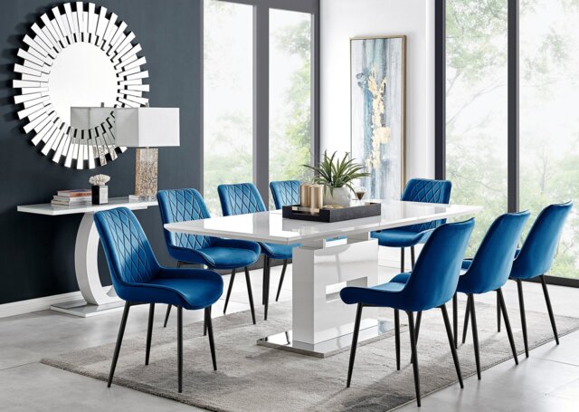 Arezzo Large Extending Dining Table and 8 Pesaro Black Leg Chairs - image 1