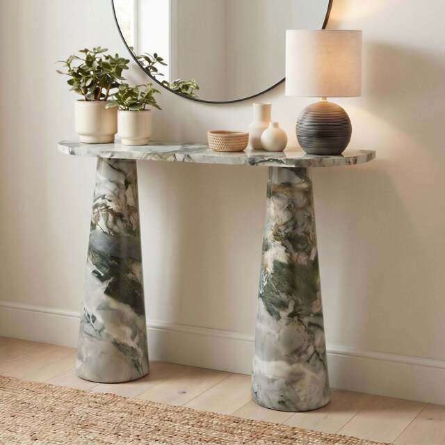 Furniturebox Palma Green Marble Effect Console Table, Engineered Wood in Green/White - Size: 100x76x30 cm - image 1
