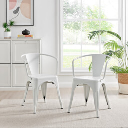 2x Colton White 'Tolix' Style Metal Dining Chairs with Arms - thumbnail 2