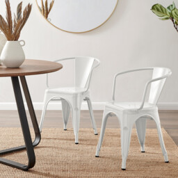 2x Colton White 'Tolix' Style Metal Dining Chairs with Arms - thumbnail 1