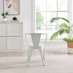 2x Colton White 'Tolix' Style Metal Dining Chairs with Arms - thumbnail 4