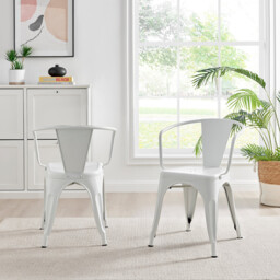 2x Colton White 'Tolix' Style Metal Dining Chairs with Arms - thumbnail 3