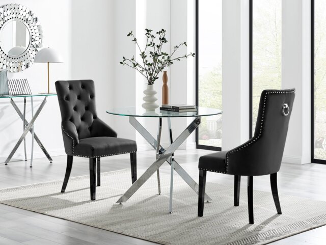 Novara 100cm Round Dining Table and 2 Belgravia Black Leg Chairs - image 1