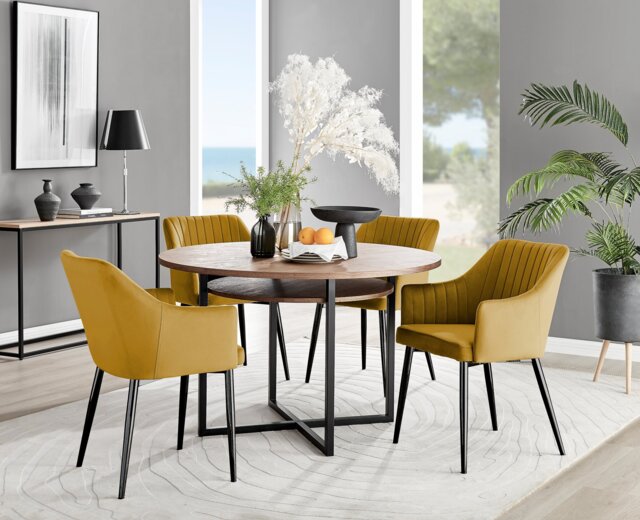 Adley Brown Wood Storage Dining Table & 4 Calla Black Leg Chairs - image 1