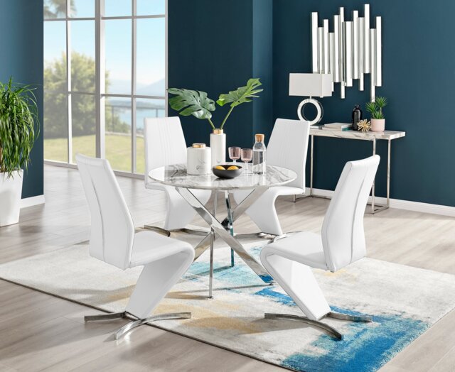 Novara White Marble Round Dining Table & 4 Willow Chairs - image 1