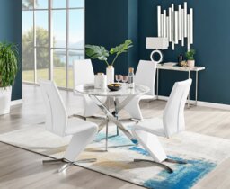 Novara White Marble Round Dining Table & 4 Willow Chairs - thumbnail 1