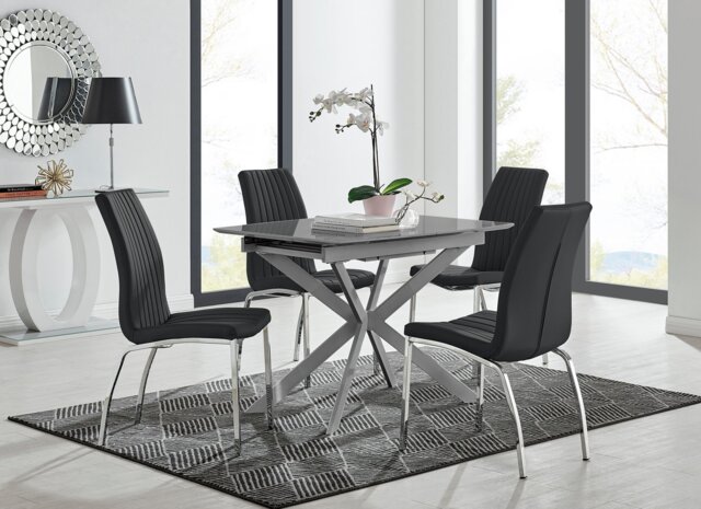 Lira 120cm Grey Metal Extending Dining Table & 4 Isco Chairs