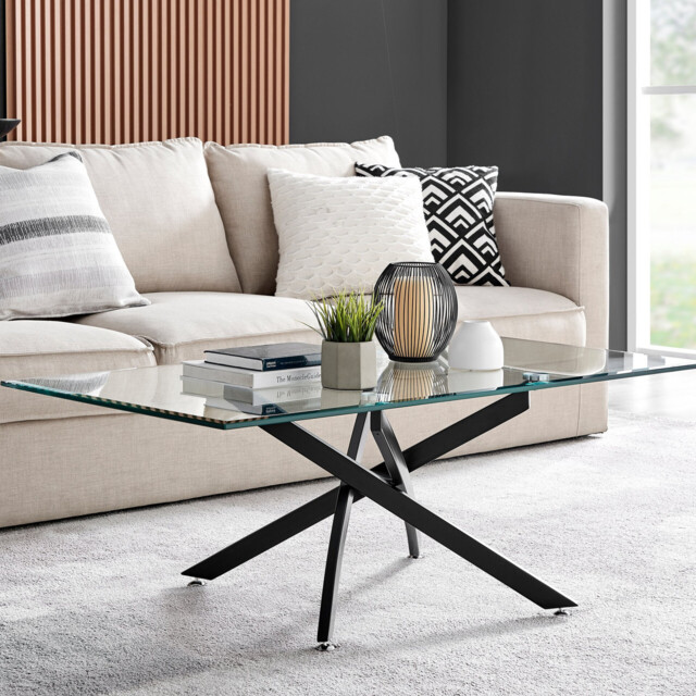 Leonardo Rectangular Glass and Black Coffee Table - image 1