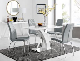 Atlanta White High Gloss And Chrome Metal Rectangle Dining Table And 4 Isco Dining Chairs Set