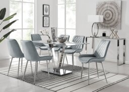 Florini V Grey Dining Table and 6 Pesaro Silver Leg Chairs - thumbnail 1
