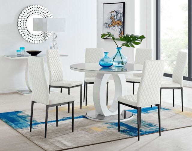 Giovani Round Grey Large 120cm Table and 6 Milan Black Leg Chairs - image 1