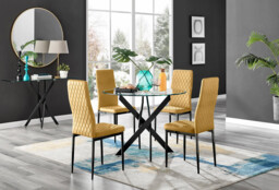 Novara Black Leg Round Glass Dining Table & 4 Velvet Milan Black Leg Chairs - thumbnail 4