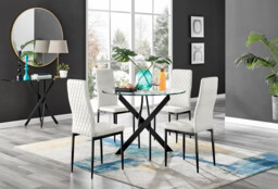 Novara Black Leg Round Glass Dining Table & 4 Velvet Milan Black Leg Chairs - thumbnail 3