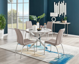 Novara White Marble Round Dining Table & 4 Isco Chairs - thumbnail 2