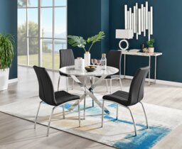Novara White Marble Round Dining Table & 4 Isco Chairs - thumbnail 1