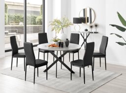 Novara Grey Concrete Effect Black Leg 120cm Round Dining Table & 6 Milan Black Leg Chairs - thumbnail 1