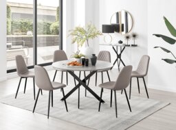 Novara Grey Concrete Effect Black Leg 120cm Round Dining Table & 6 Corona Black Leg Chairs