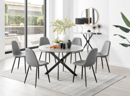 Novara Grey Concrete Effect Black Leg 120cm Round Dining Table & 6 Corona Black Leg Chairs - thumbnail 2