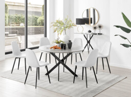 Novara Grey Concrete Effect Black Leg 120cm Round Dining Table & 6 Corona Black Leg Chairs - thumbnail 3