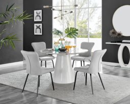 Palma White Marble Effect Round Dining Table & 4 Nora Black Leg Chairs - thumbnail 1