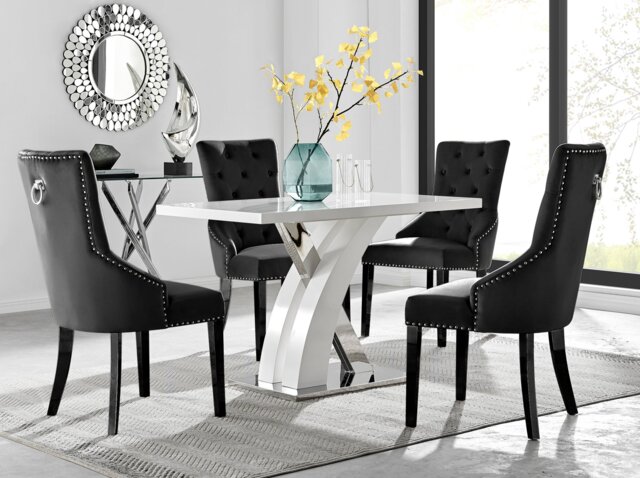 Atlanta 4 White Dining Table and 4 Belgravia Black Leg Chairs - image 1