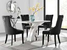 Atlanta 4 White Dining Table and 4 Belgravia Black Leg Chairs