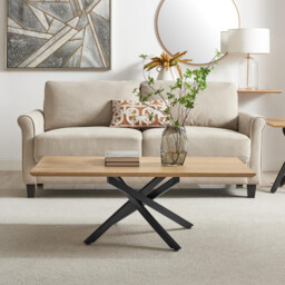 Leonardo Rectangular Oak Veneer and Black Coffee Table - thumbnail 2