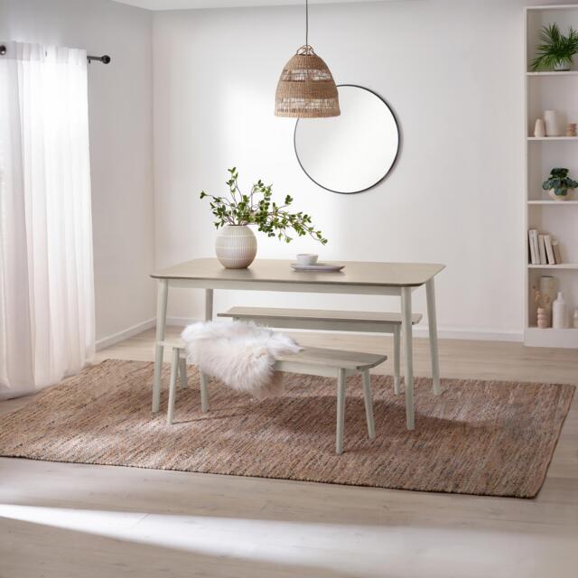 Lynton Large White & Light Grey Wooden Dining Table & 2 Benches - image 1