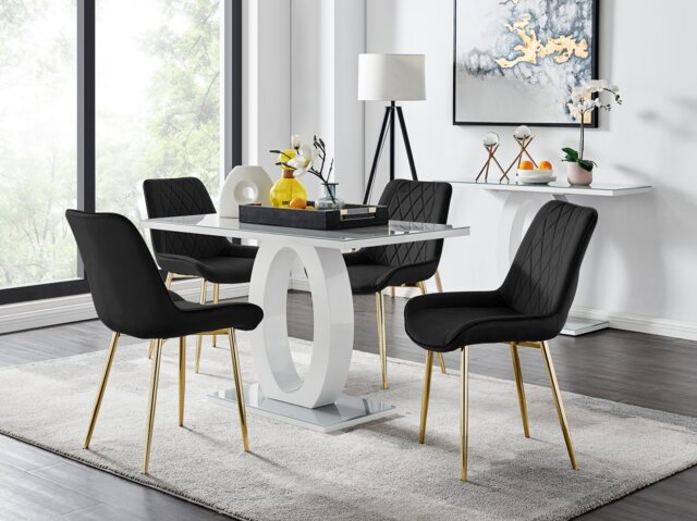Giovani 4 Grey Dining Table & 4 Pesaro Gold Leg Chairs - image 1