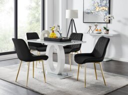 Giovani 4 Grey Dining Table & 4 Pesaro Gold Leg Chairs - thumbnail 1