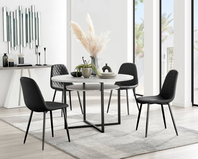 Adley Grey Concrete Effect Storage Dining Table & 4 Corona Black Leg Chairs - image 1