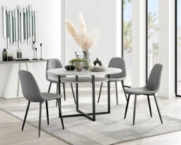 Adley Grey Concrete Effect Storage Dining Table & 4 Corona Black Leg Chairs - thumbnail 4
